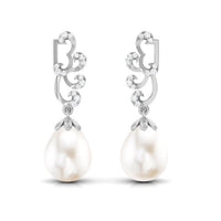 12 Carat Freshwater Pearl Designer Drop Earrings with Diamond