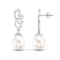 12 Carat Freshwater Pearl Designer Drop Earrings with Diamond