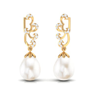 12 Carat Freshwater Pearl Designer Drop Earrings with Diamond