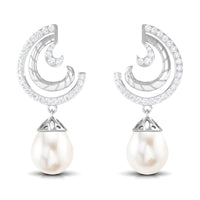 Designer Freshwater Pearl Bridal Drop Earrings with Diamond