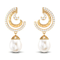 Designer Freshwater Pearl Bridal Drop Earrings with Diamond