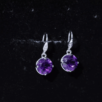 Natural 2.4 Carat Amethyst Solitaire Drop Earrings with Diamond