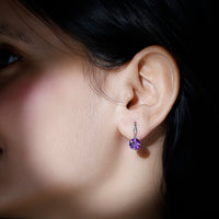 Natural 2.4 Carat Amethyst Solitaire Drop Earrings with Diamond