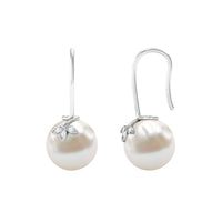 Cultured 10mm Freshwater Pearl Diamond Drop Earrings with Fish Hook