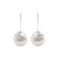 Cultured 10mm Freshwater Pearl Diamond Drop Earrings with Fish Hook