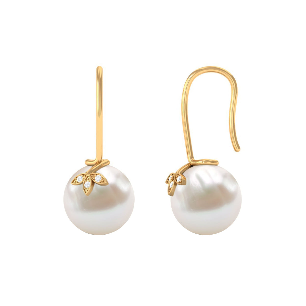 Cultured 10mm Freshwater Pearl Diamond Drop Earrings with Fish Hook