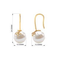Cultured 10mm Freshwater Pearl Diamond Drop Earrings with Fish Hook