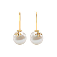 Cultured 10mm Freshwater Pearl Diamond Drop Earrings with Fish Hook