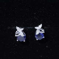 2 Carat Lab Created Blue Sapphire and Diamond Butterfly Stud Earrings