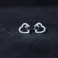 Moissanite Heart and Paw Stud Earrings with Enamel