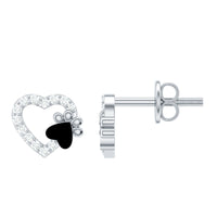 Moissanite Heart and Paw Stud Earrings with Enamel