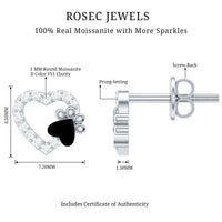 Moissanite Heart and Paw Stud Earrings with Enamel