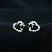 Moissanite Heart and Paw Stud Earrings with Enamel