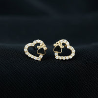 Moissanite Heart and Paw Stud Earrings with Enamel