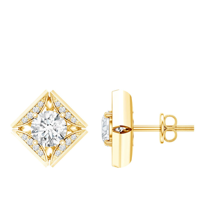Rosec Jewels classic lab-grown diamond stud earrings with screw back, featuring sparkling diamonds and secure fastening.