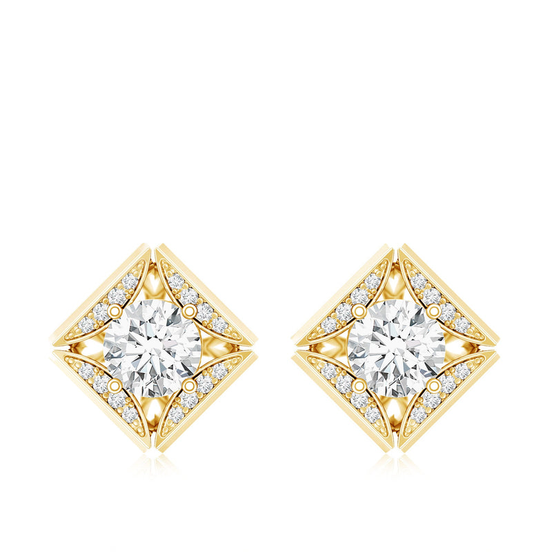 Rosec Jewels lab-grown diamond stud earrings with screw back, showcasing sparkling diamonds set in elegant earrings.