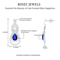 Lab Grown Blue Sapphire Wedding Earrings with Diamond