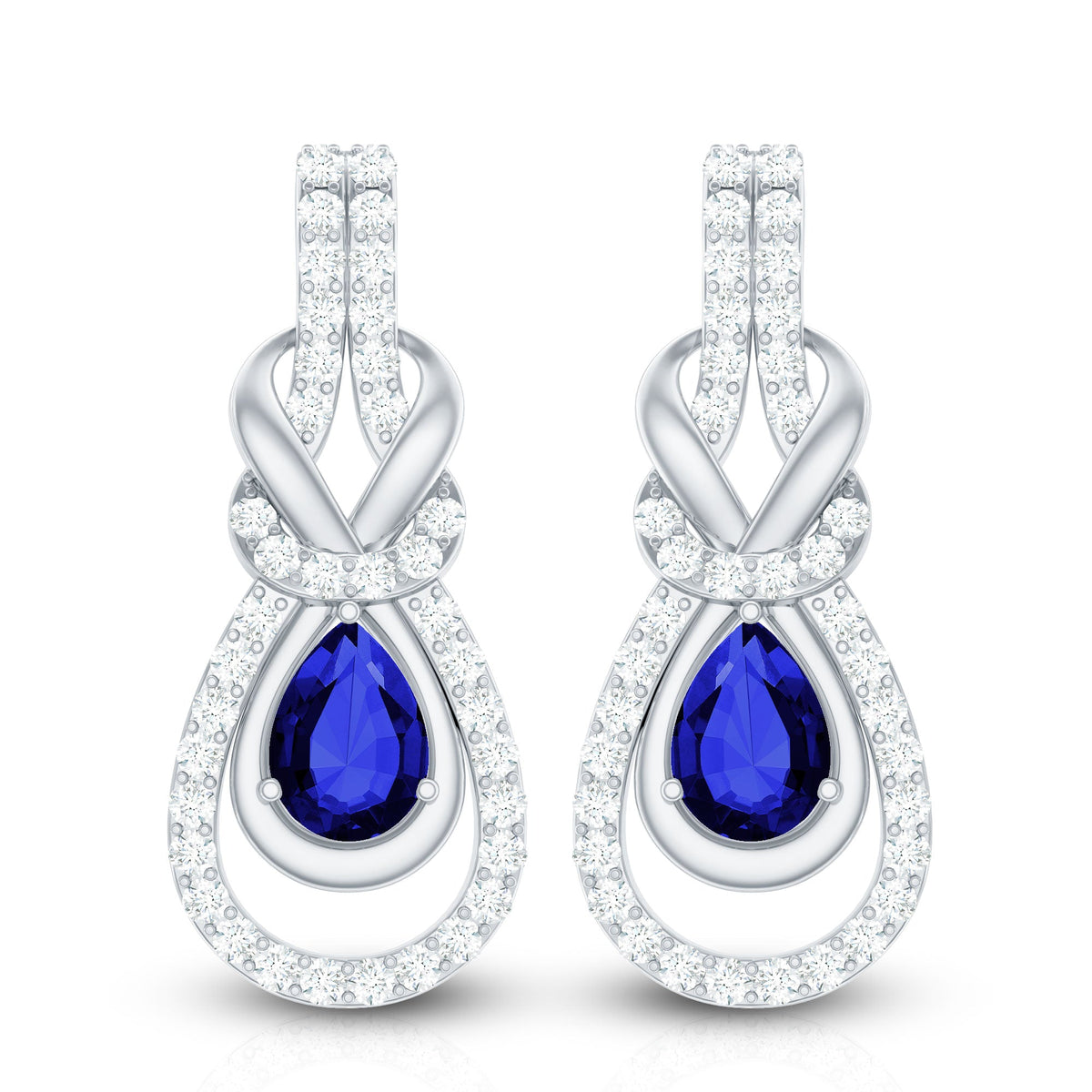 Lab Grown Blue Sapphire Wedding Earrings with Diamond