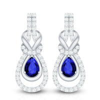 Lab Grown Blue Sapphire Wedding Earrings with Diamond