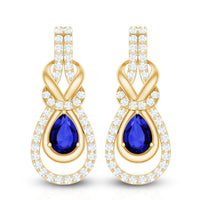 Lab Grown Blue Sapphire Wedding Earrings with Diamond