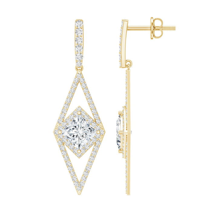 Lab-grown wedding dangle earrings by Rosec Jewels featuring sparkling gemstone accents and elegant design.