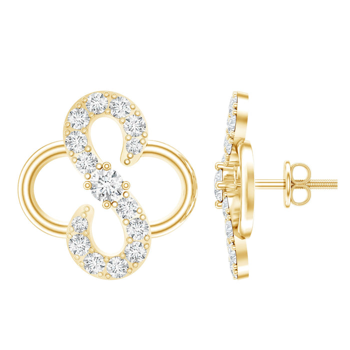 Lab grown diamond floral stud earrings with screw back by Rosec Jewels, showcasing sparkling diamond flowers on sterling posts.