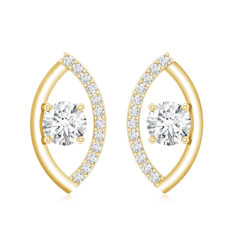 Rosec Jewels lab-grown diamond minimalist stud earrings, small round earrings with sparkling diamonds on a white background.