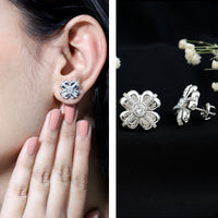 Lab Grown Diamond Flower Stud Earrings With Screw Back