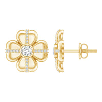 Lab Grown Diamond Flower Stud Earrings With Screw Back