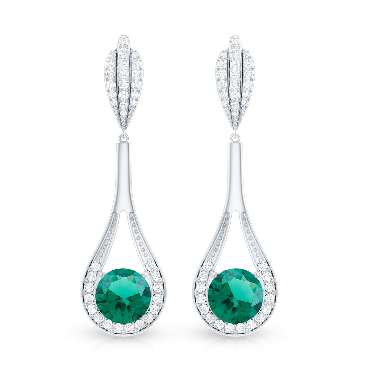 Certified Lab Grown Emerald Wedding Earrings With Diamond