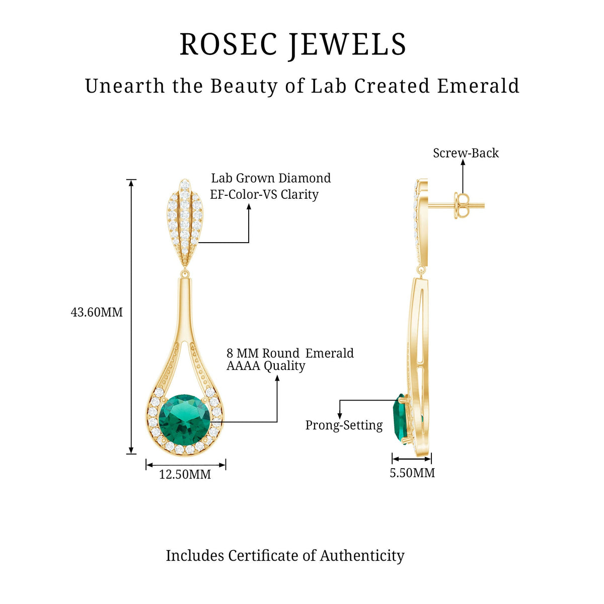 Certified Lab Grown Emerald Wedding Earrings With Diamond