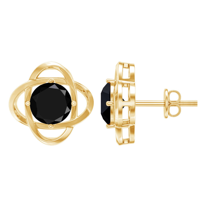 Black lab-grown diamond stud earrings with screw back by Rosec Jewels, showcasing sparkling black diamonds on elegant earrings.