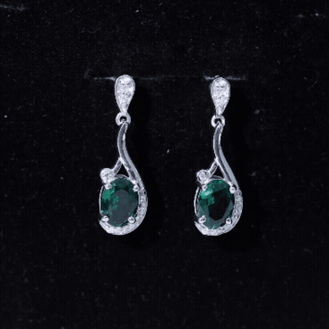Oval 2.5 Carat Lab Grown Emerald Bridal Drop Earrings in Sterling Silver