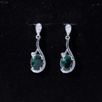 Oval 2.5 Carat Lab Grown Emerald Bridal Drop Earrings in Sterling Silver
