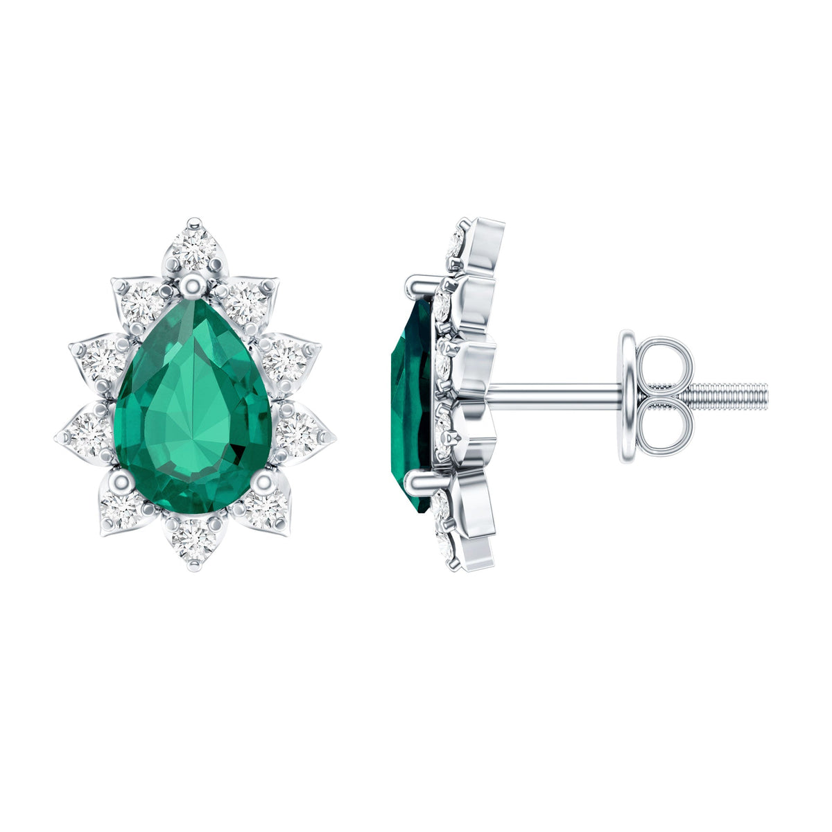 Certificate 1.4 Carat Lab Emerald Stud Earrings with Moissanite Halo
