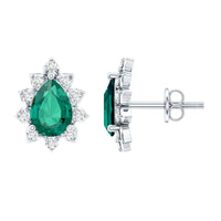 Certificate 1.4 Carat Lab Emerald Stud Earrings with Moissanite Halo