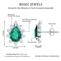 Certificate 1.4 Carat Lab Emerald Stud Earrings with Moissanite Halo