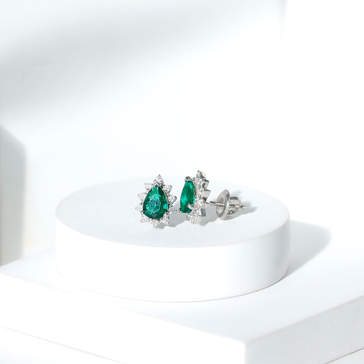 Certificate 1.4 Carat Lab Emerald Stud Earrings with Moissanite Halo