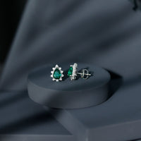 Certificate 1.4 Carat Lab Emerald Stud Earrings with Moissanite Halo