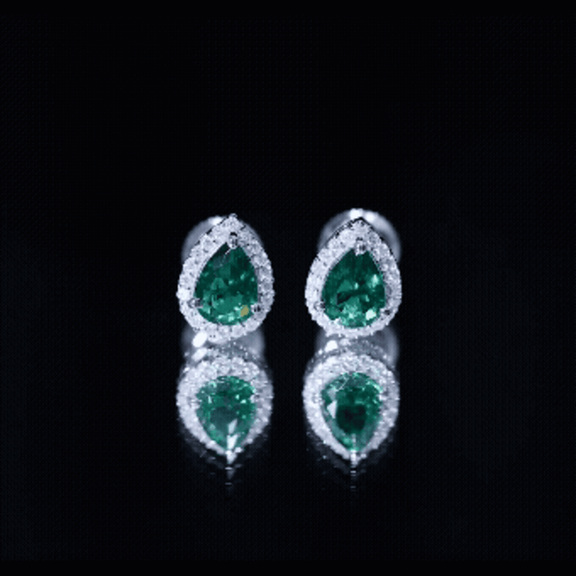 Sterling Silver 1.4 Carat Lab Grown Emerald Teardrop Earrings with Halo