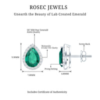 Sterling Silver 1.4 Carat Lab Grown Emerald Teardrop Earrings with Halo