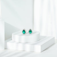 Sterling Silver 1.4 Carat Lab Grown Emerald Teardrop Earrings with Halo