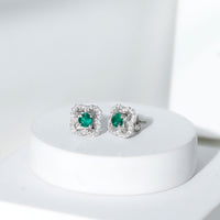 Certified Lab Created Emerald Flower Earrings with Moissanite