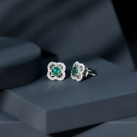 Certified Lab Created Emerald Flower Earrings with Moissanite