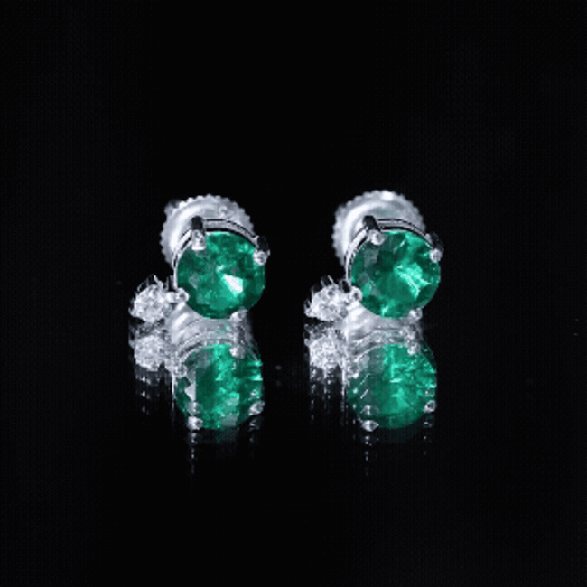 Sterling silver lab-grown emerald stud earrings with 1.6 carats from Rosec Jewels, showcasing vibrant green gemstones.