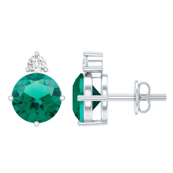 Certified 1.6 carat lab grown emerald stud earrings in sterling silver by Rosec Jewels, showcasing sparkling green gemstones.