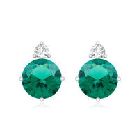 Certified 1.6 Carat Lab Grown Emerald Stud Earrings in Sterling Silver