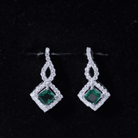 Sterling Silver 0.7 Carat Lab Grown Emerald Drop Earrings with Moissanite