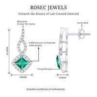 Sterling Silver 0.7 Carat Lab Grown Emerald Drop Earrings with Moissanite