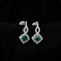 Sterling Silver 0.7 Carat Lab Grown Emerald Drop Earrings with Moissanite